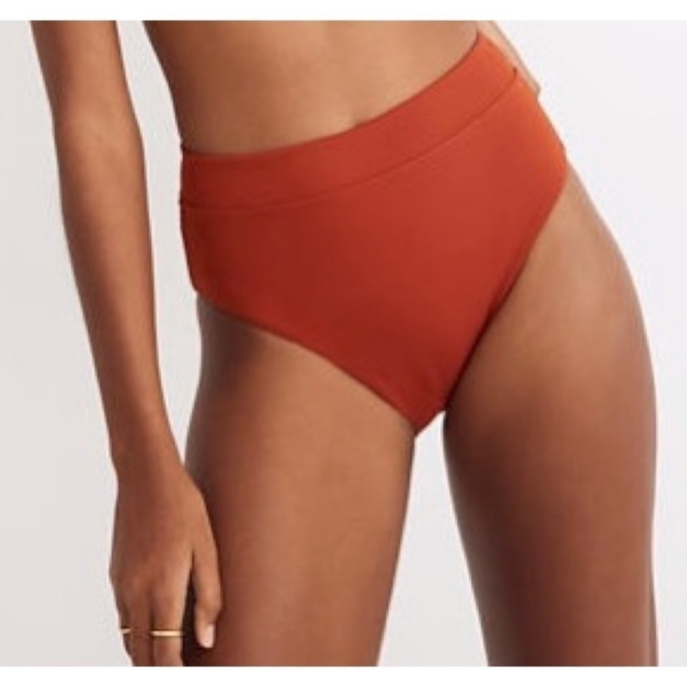 NWT MADEWELL Ribbed High-Cut Bikini Bottoms in Etruscan Clay